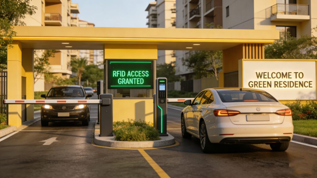 Why Your RFID Gate Access Control System Is Slowing Down Traffic (And How to Fix It) 3 Residential community using RFID gate pass system for seamless vehicle entry.