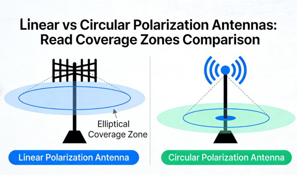 Circular polarization improves read rates when tags are randomly oriented, while linear polarization is better for fixed orientations.
