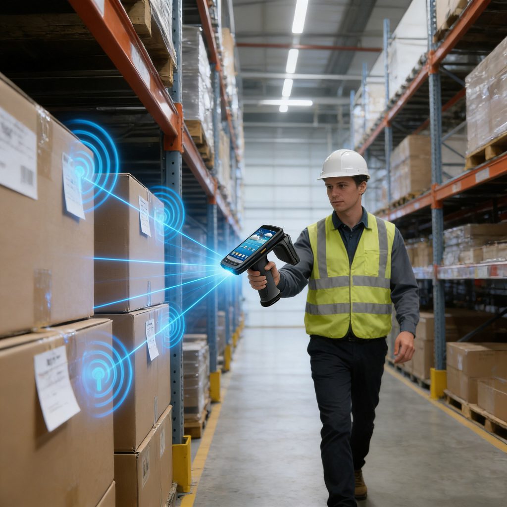 warehouse inventory counting using handheld RFID scanner