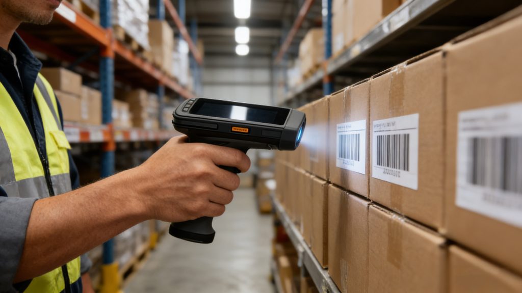 How Portable RFID Scanners Improve Warehouse Inventory Accuracy 1 warehouse worker scanning barcode labels during manual inventory count