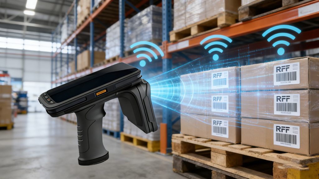How Portable RFID Scanners Improve Warehouse Inventory Accuracy 2 portable rfid scanner reading multiple rfid tags on pallets
