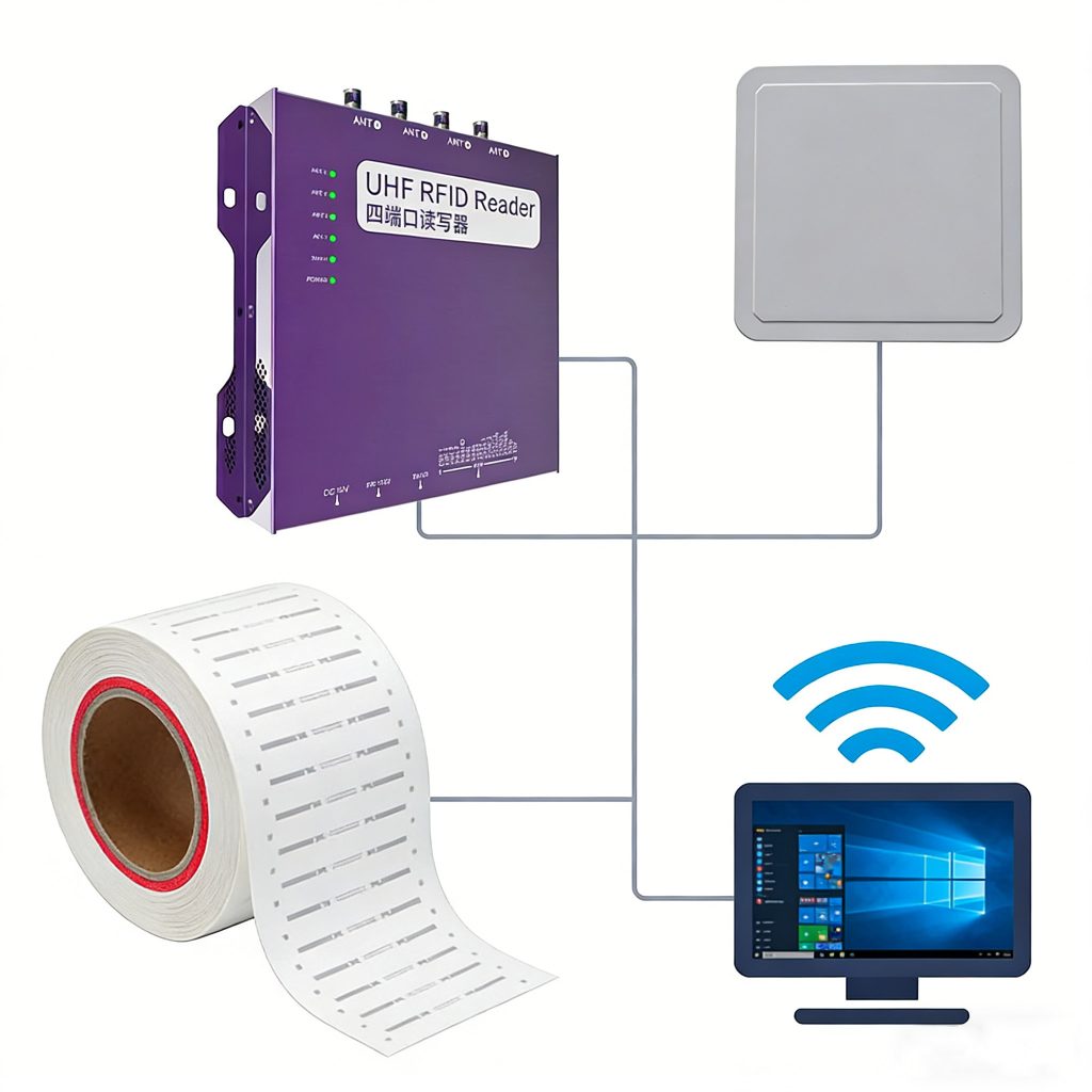 RFID Types and Usage Guidelines: Choosing the Right RFID Technology 1 Diagram showing RFID system components including reader antenna and RFID tags