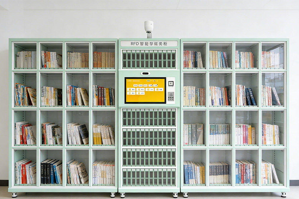 RFID library cabinet used for self-service borrowing and inventory tracking