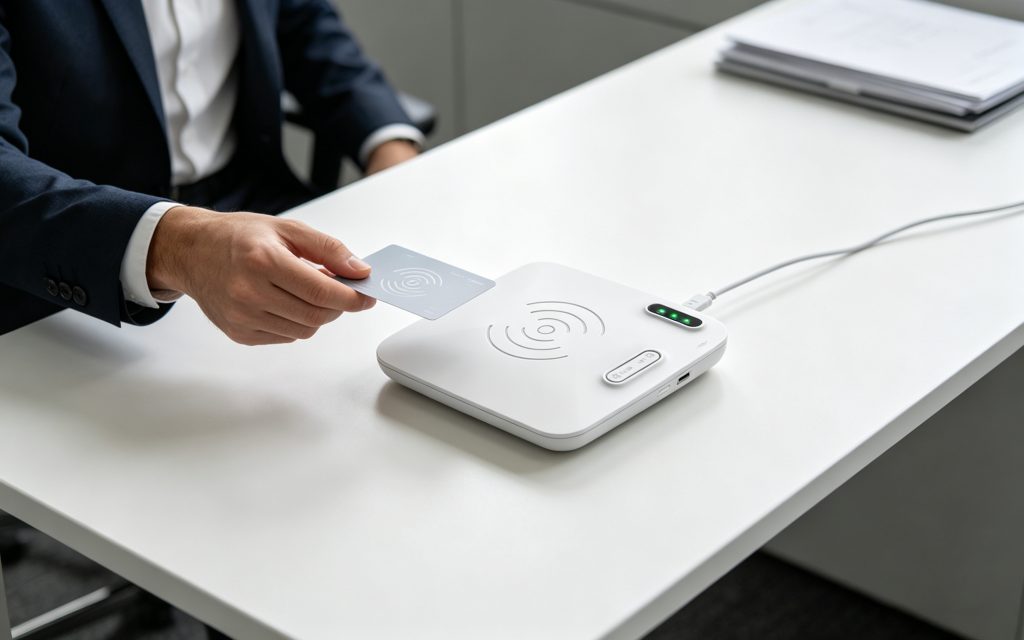 RFID desktop card reader writing tags within controlled range
