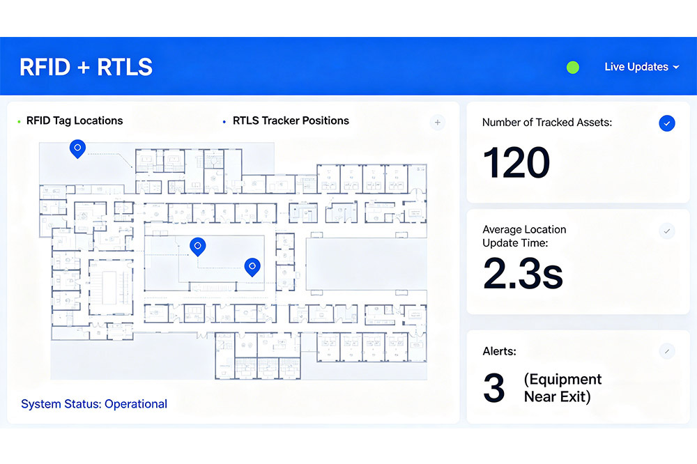 combined RFID and RTLS hospital asset tracking interface