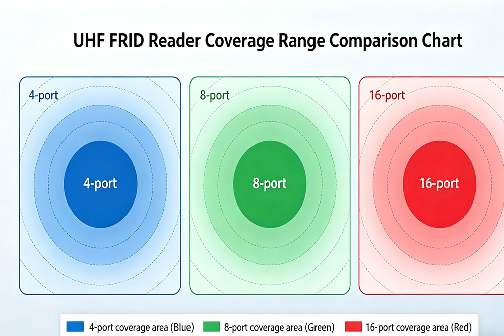 rfid antenna coverage area comparison for 4 port 8 port and 16 port readers