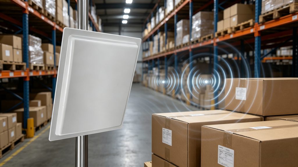 passive RFID tag reflecting signal back to reader