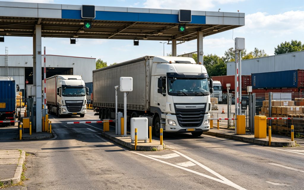 RFID reader detecting vehicle tags at outdoor checkpoint