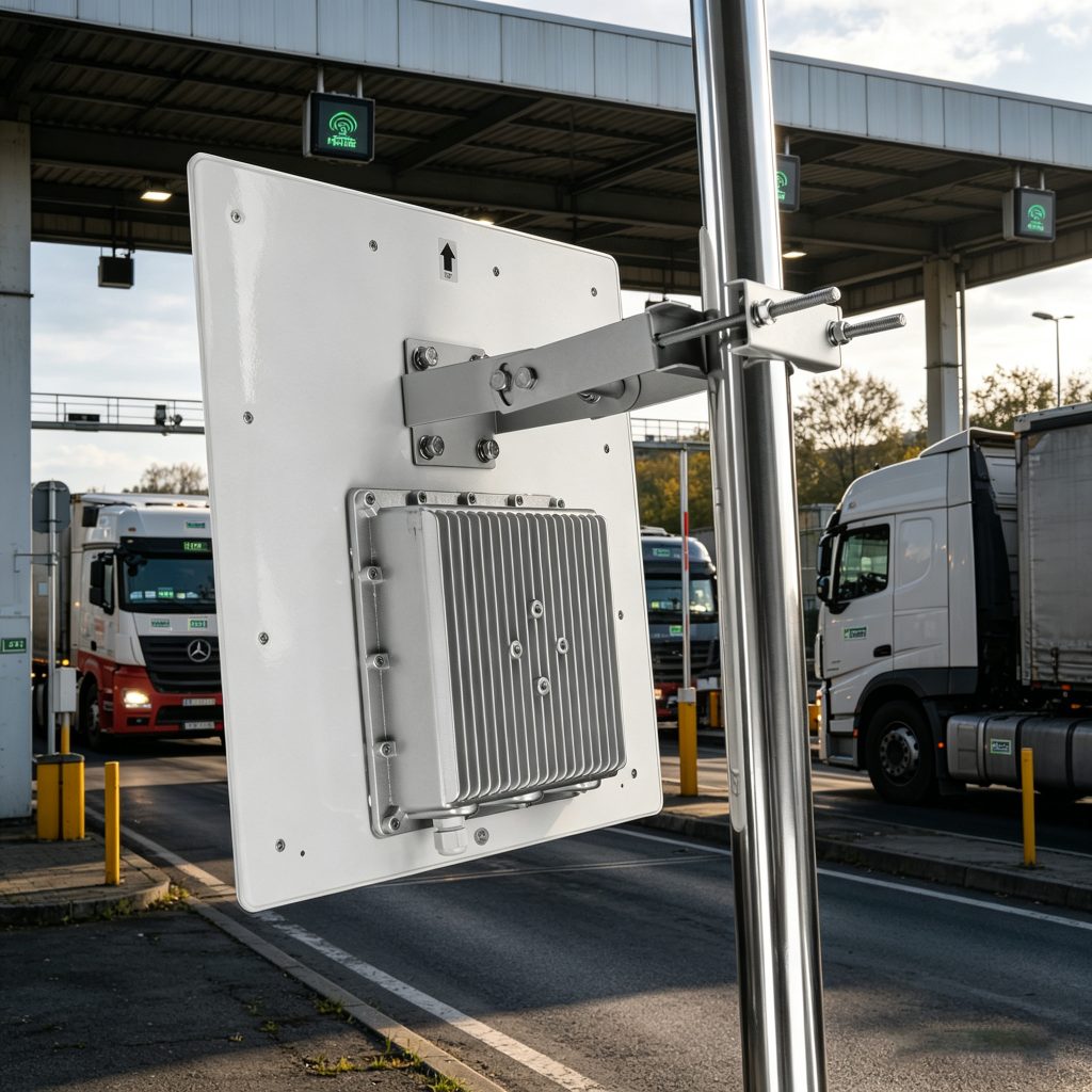 RFID system detecting tagged vehicles outdoors