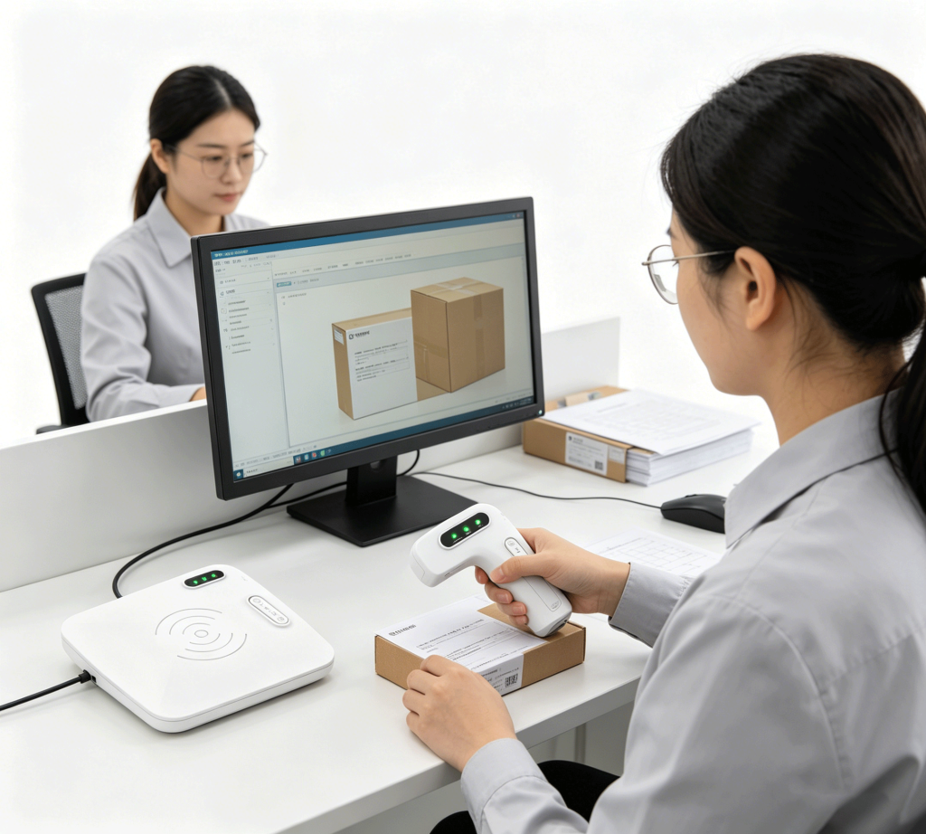 operator writing multiple rfid tags using desktop reader