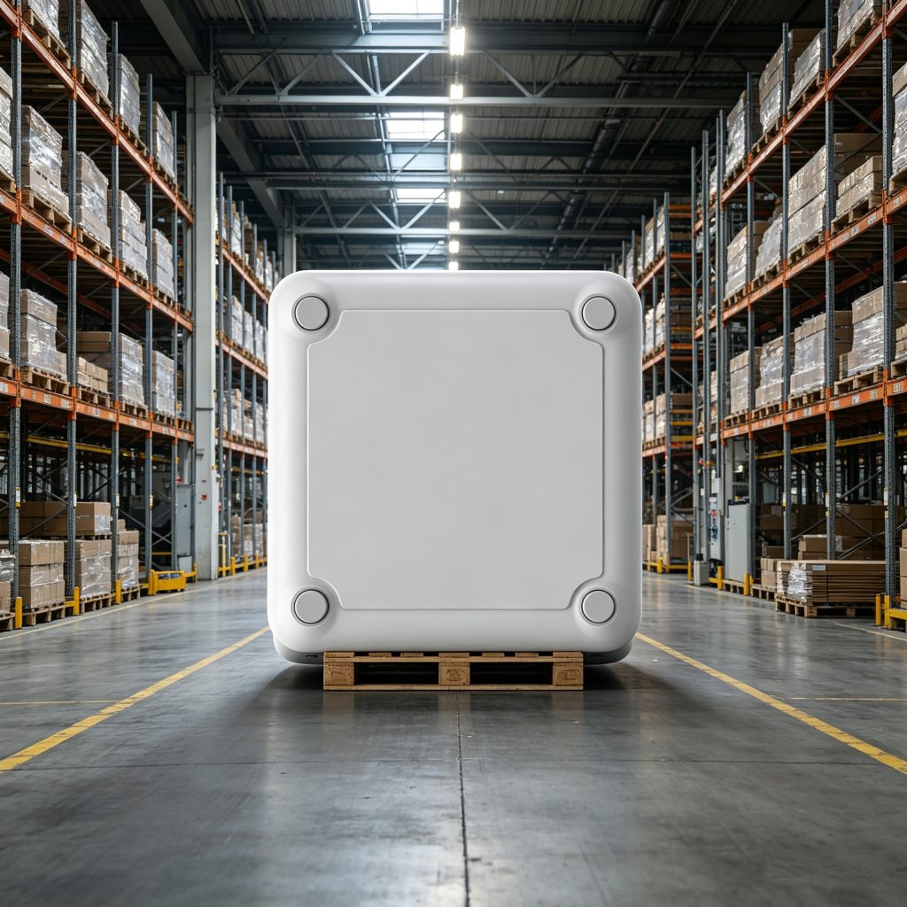 UHF RFID reader scanning pallets at long distance in warehouse