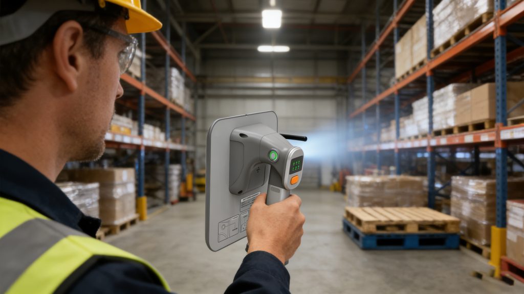 rfid uhf handheld reader scanning tagged inventory at distance