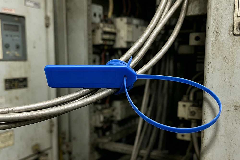 rfid cable tie tag attached to metal equipment for industrial asset tracking