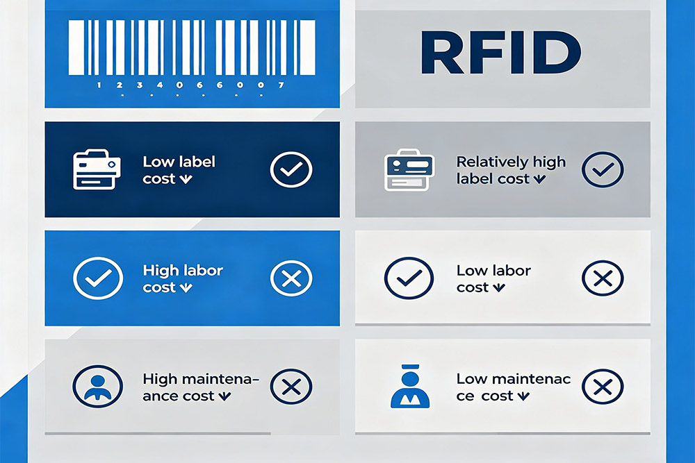 RFID Cable Tags vs Barcode Labels: Which One Is Better for Asset Tracking? 2 cost comparison between barcode labels and rfid cable tags including labor and maintenance
