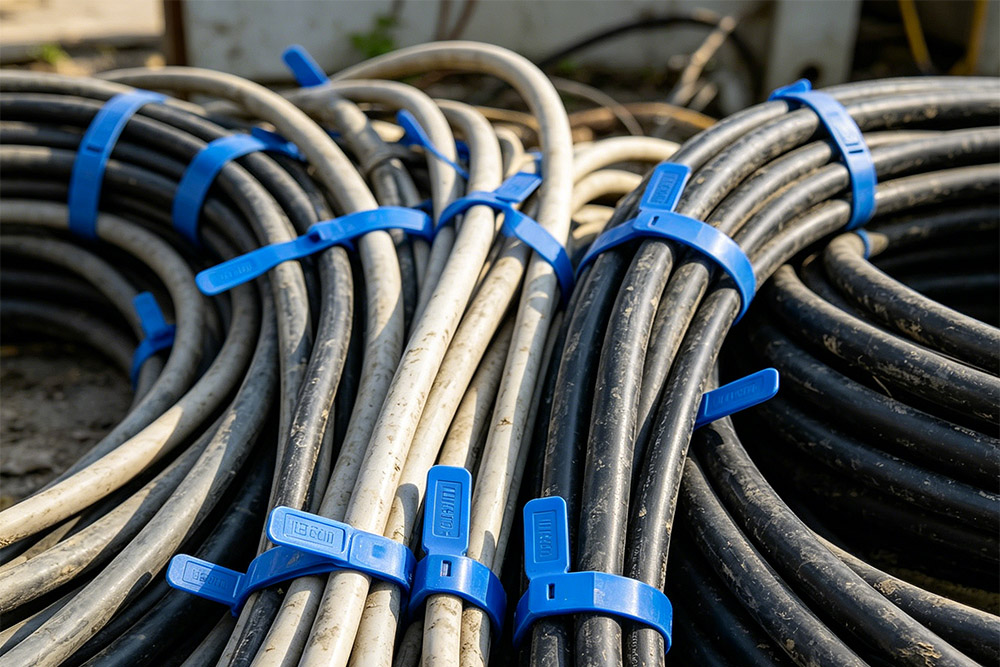 rfid cable tie tags installed on metal power cables for asset tracking in utility industry