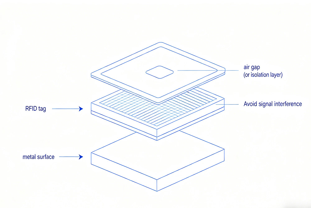 diagram showing how rfid cable tag avoids signal interference on metal surface