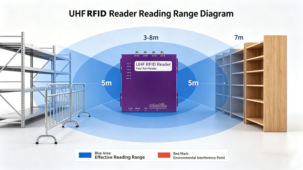 realistic uhf rfid reader range affected by environment and interference