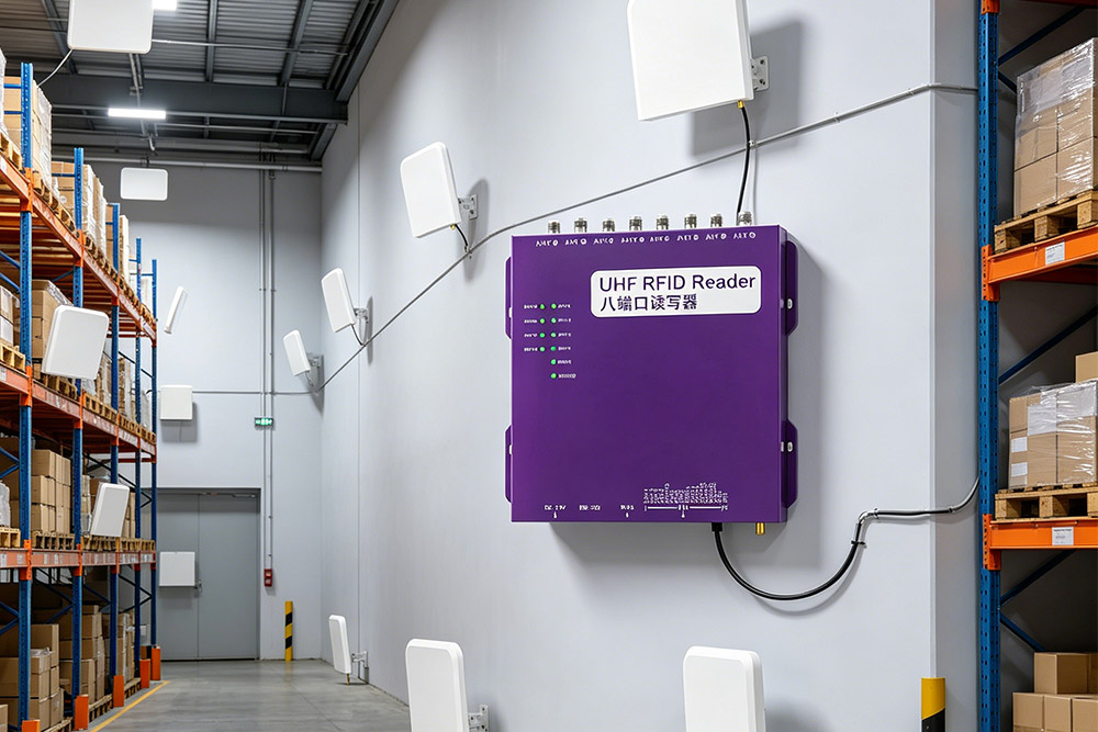 uhf rfid reader with multiple antennas installed in warehouse environment