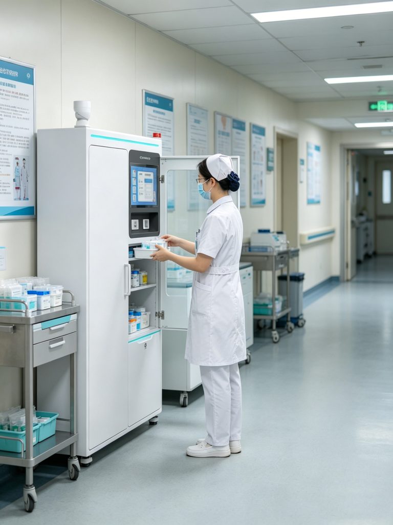nurse accessing supplies from rfid cabinet