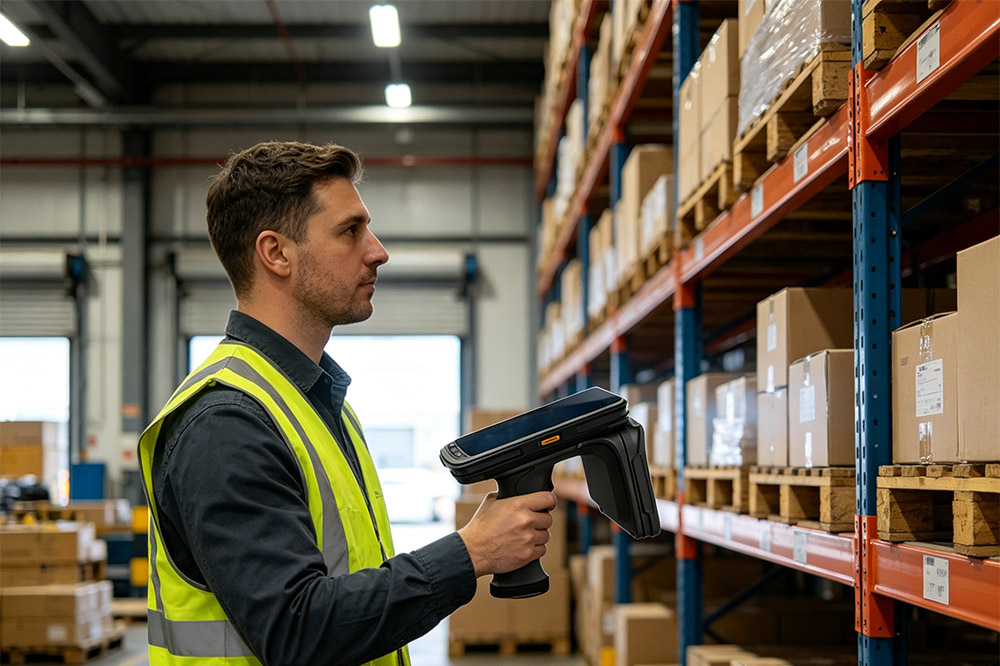 rfid handheld reader warehouse inventory scanning shelves