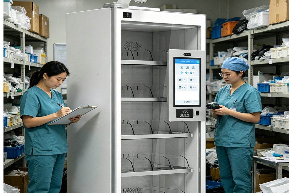 Nurse manually recording hospital inventory on paper causing delays and errors in medical stock tracking