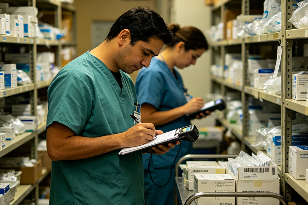 manual hospital inventory tracking using barcode and paperwork leading to inefficiency