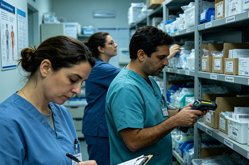 hospital staff manually recording and checking inventory causing heavy workload