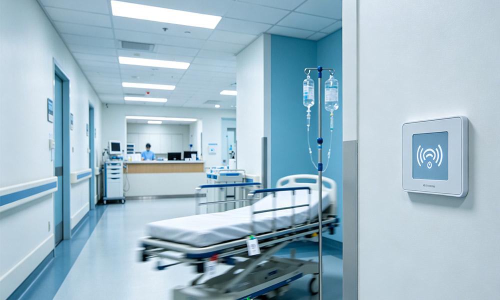 RFID system detecting moving hospital equipment