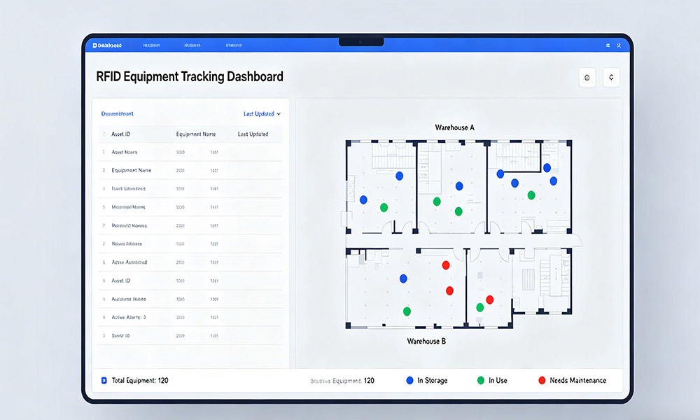 RFID system displaying real-time hospital asset tracking