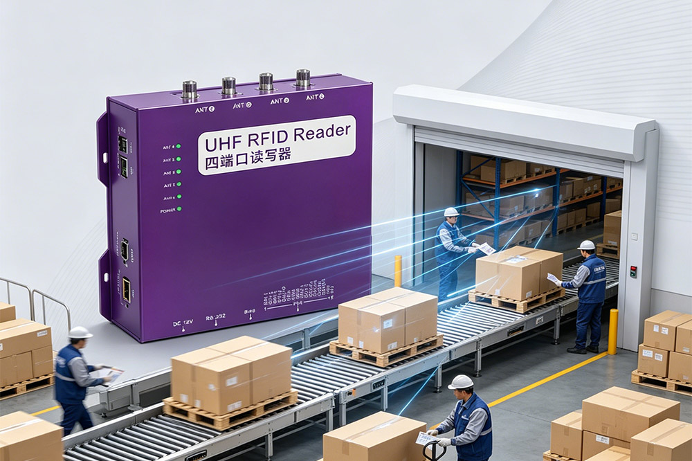 UHF Fixed Readers RFID gate system at warehouse entrance