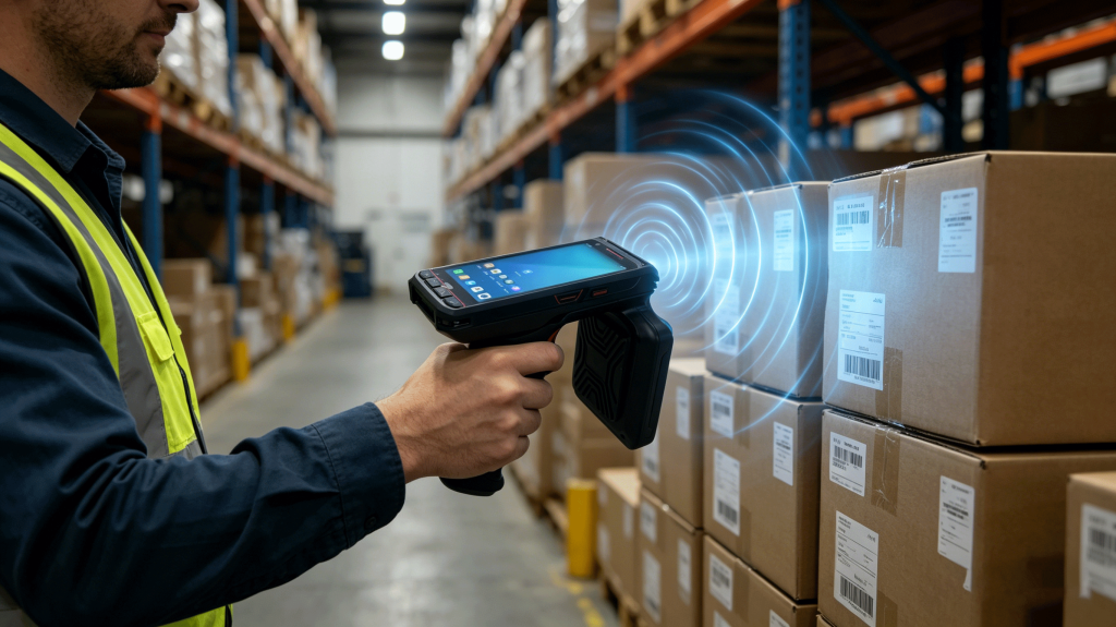 how rfid tags work with reader emitting radio waves