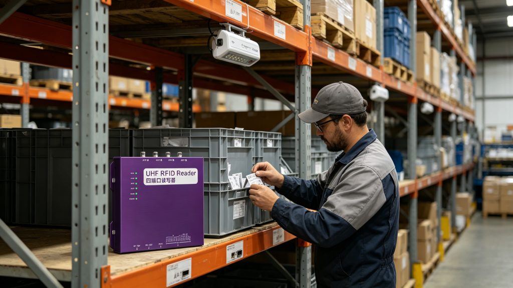 What is inventory rfid stickers and applications for asset tracking 2 Warehouse operator applying Cykeo RFID stickers for inventory tracking