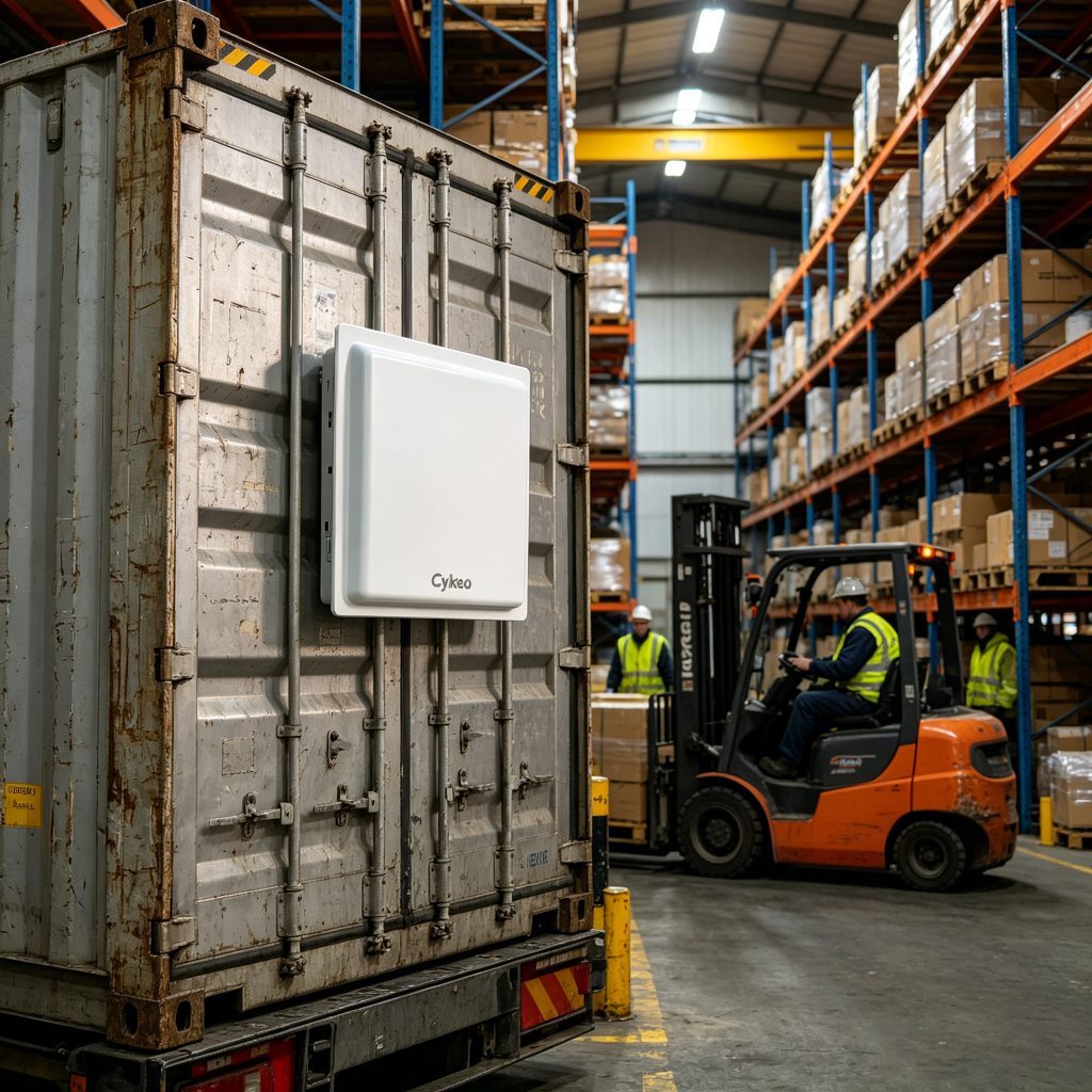 What Is RFID Plate for Industrial Asset Tracking 1 Cykeo industrial RFID plate mounted on metal warehouse equipment for UHF asset tracking