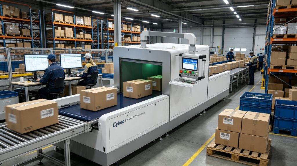 Cykeo RFID and logistics conveyor tunnel system scanning cartons automatically