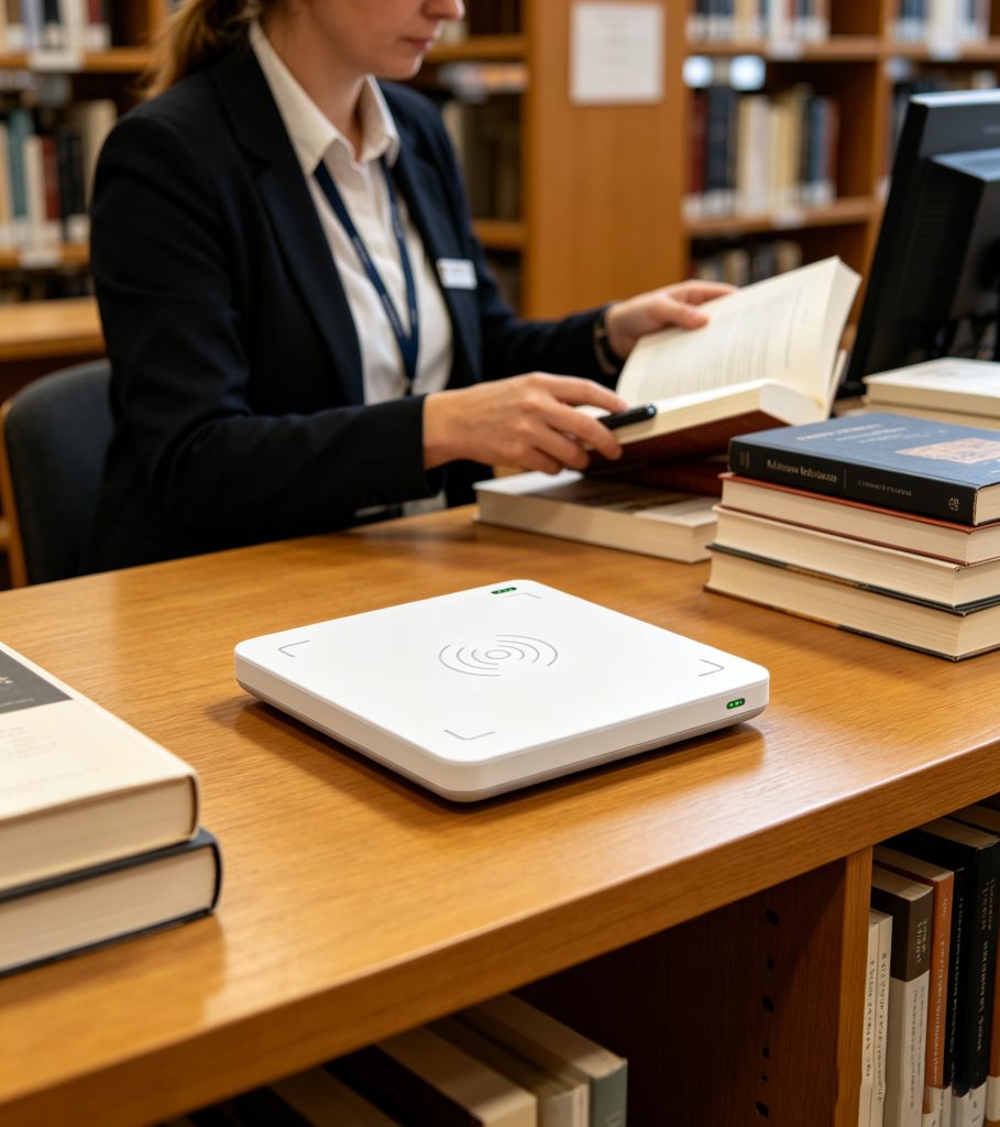 Advantage of rfid reader/writer and applications 2 Library staff using UHF RFID reader/writer for book encoding