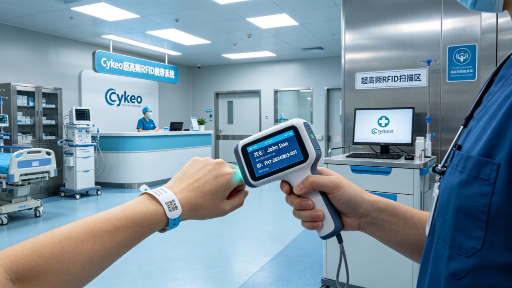 What is rfid wristband system and applications? 2 Hospital patient wearing Cykeo RFID wristband for identification and tracking