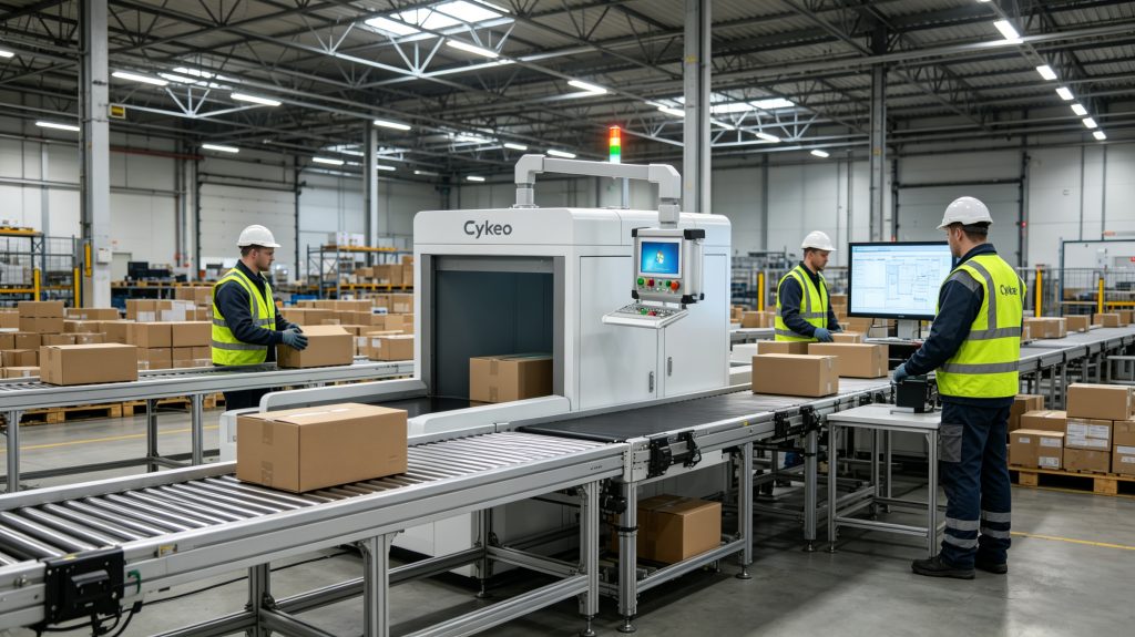 How RFID Automation Works In Manufacturing? 1 Cykeo RFID automation manufacturing tunnel system scanning cartons on industrial conveyor line
