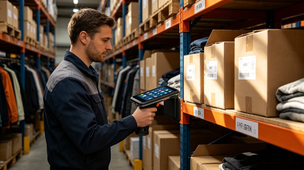 What is rfid reader handheld and common applications 1 Worker using a Cykeo UHF handheld RFID reader for warehouse inventory scanning