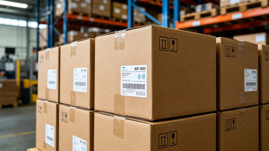 What is printable rfid labels and applications commonly 1 RFID printable labels attached to shipping cartons in warehouse