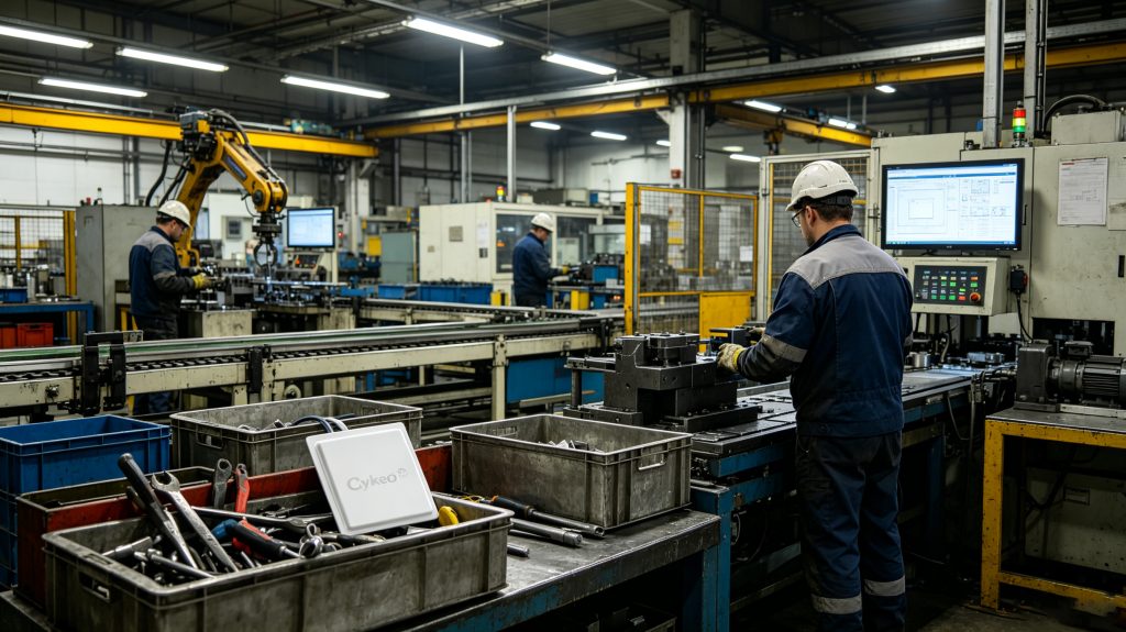 Cykeo UHF RFID tags tracking industrial tools and manufacturing assets in high-temperature environments