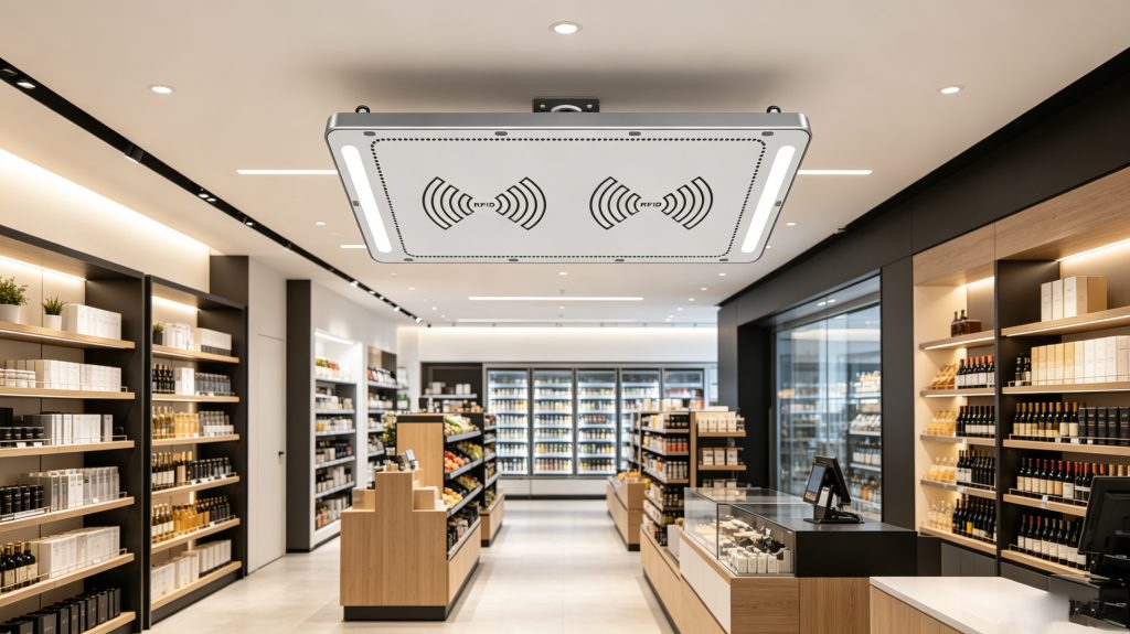 What is RFID gate opener sticker system? 2 RFID gate opener sticker system in unmanned retail store