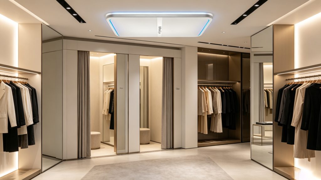 What is applications of rfid uhf tracking equipment 1 Cykeo UHF RFID ceiling-mounted equipment installed above fitting room entrance