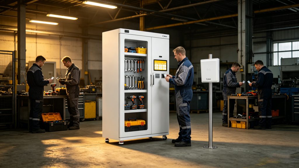 What is rfid reader device and applications 2 UHF RFID reader scanning industrial tools in smart storage area