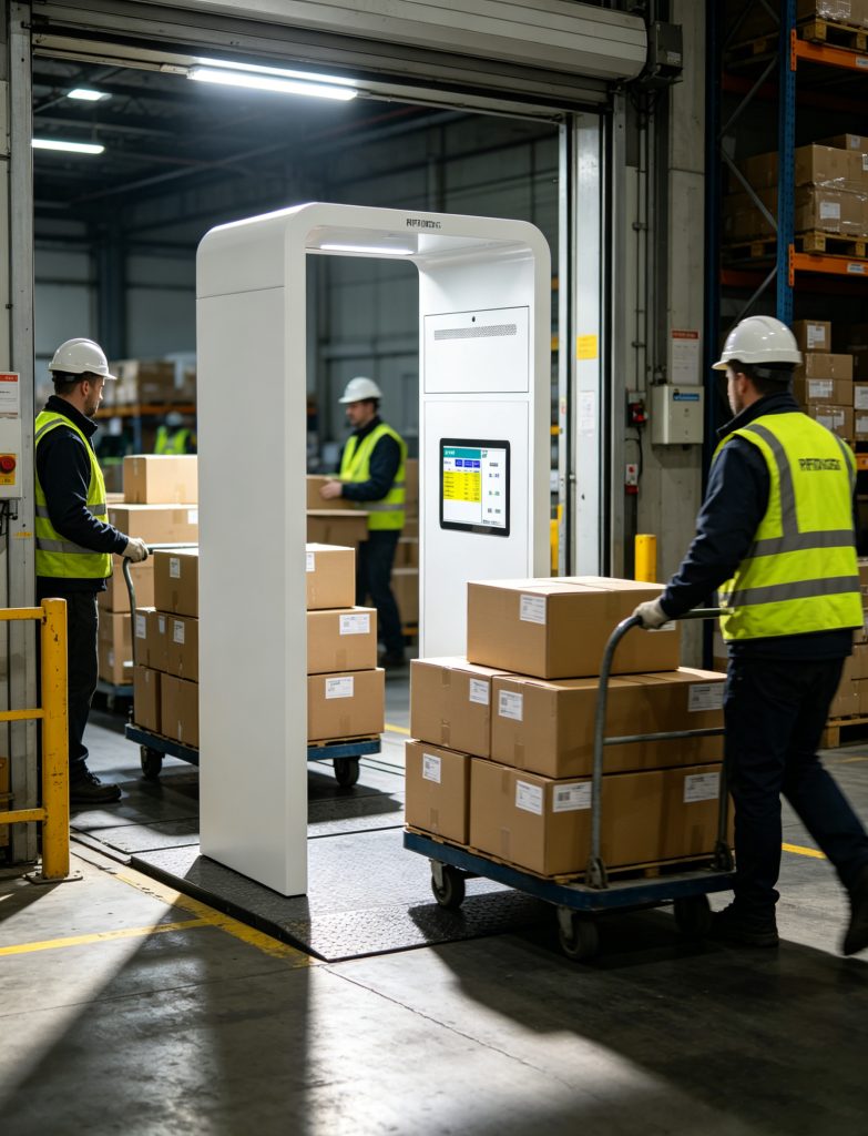 What Is UHF Rfid Reder Used And Asset Tracking Solutions 1 Fixed UHF rfid reder scanning garment cartons inside warehouse loading area