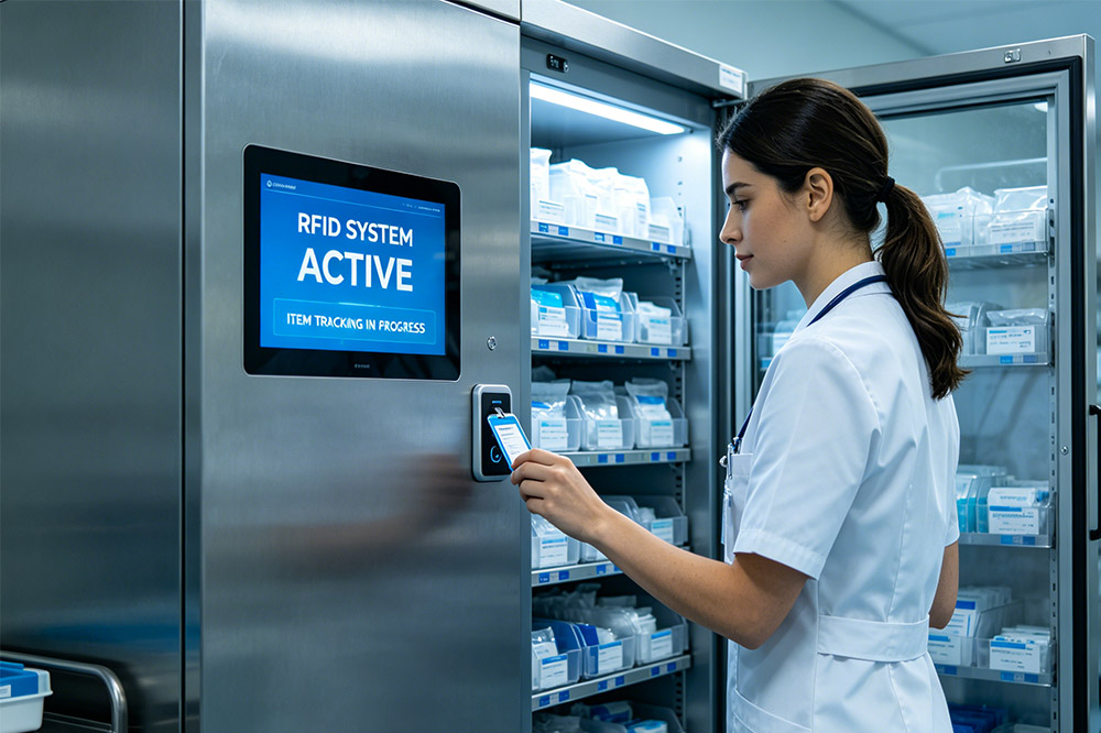 RFID cabinet automatically tracking medical items in hospital