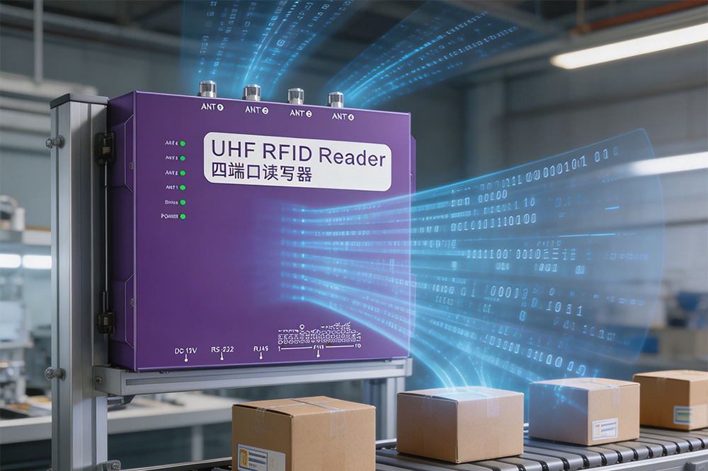 RFID reader tracking items at production workstation