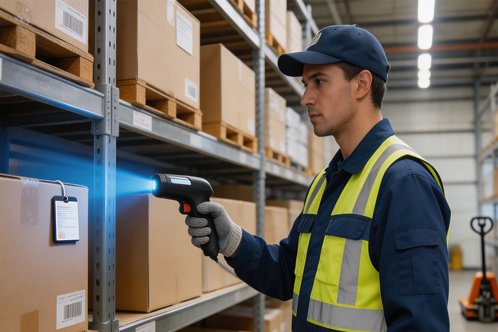Fixed vs Handheld RFID Reader: What Actually Works in Real Projects 1 Worker using handheld RFID reader for inventory