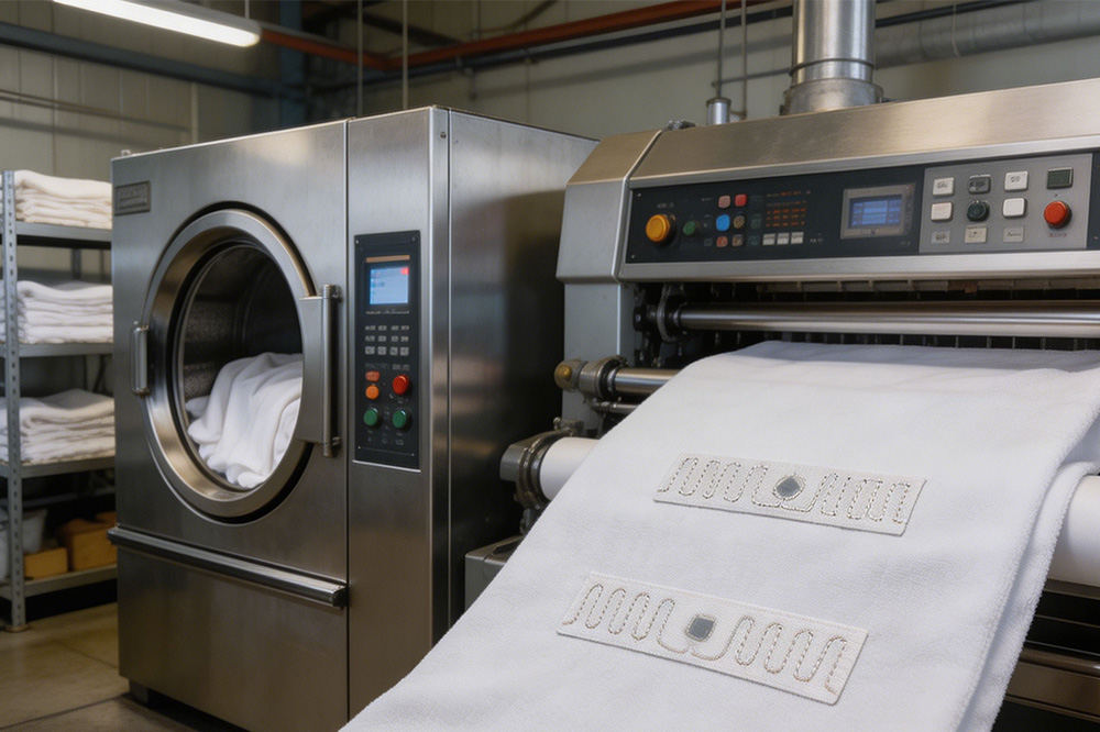 RFID-tagged textiles processed in industrial laundry facility