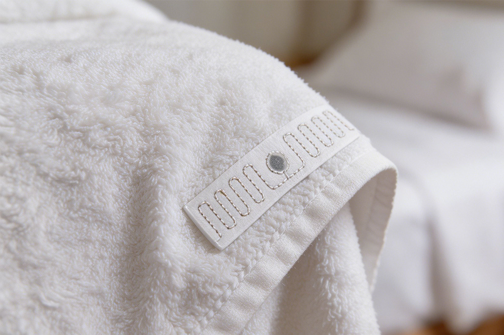 RFID Laundry Tag Solutions for Hotel Linen Management 1 Washable RFID laundry tag attached to hotel towel