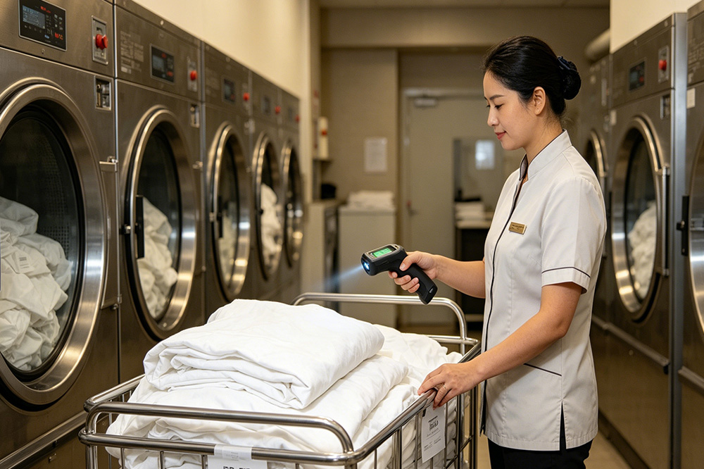 How RFID Laundry Tags Help Reduce Linen Replacement Costs 2 RFID linen inventory tracking in commercial laundry facility